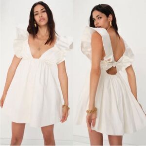 For Love & Lemons Clementine White Ruffle Sleeve Babydoll Mini Dress NWT
